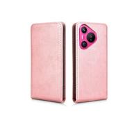 Coque pour Huawei Pura 70 5G Etui de Protection en Cuir à Rabat Vertical de Luxe avec Fente pour Carte Rose