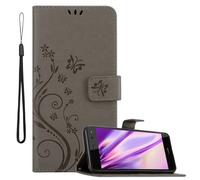 cadorabo Coque pour Huawei Y5/Y6 2017 en Gris Floral - Housse Protection en Design de Fleur avec Fermoire Magnétique, Stand Horizontal et 3 Fentes Cartes - Portefeuille Etui Poche Folio Case Cover