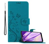 cadorabo Coque pour Huawei Y6 2019 en Bleu Floral - Housse Protection en Design de Fleur avec Fermoire Magnétique, Stand Horizontal et 3 Fentes Cartes - Portefeuille Etui Poche Folio Case Cover