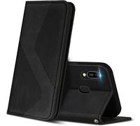 Coque pour Huawei Y6 2019, Premium ?tui Housse en Cuir de Protection avec [Emplacements Cartes] [Magnetique], Clapet Folio Portefeuille pour Huawei Y6 2019 (Noir)