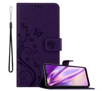 cadorabo Coque Compatible avec Huawei Y6P en Lilas FONCÉ Floral - Housse Protection en Design de Fleur avec Fermoire Magnétique, Stand Horizontal et 3 Fentes Cartes - Etui Poche Folio Case Cover
