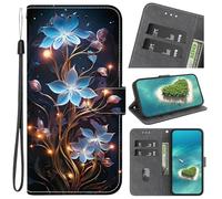 Coque pour Huawei Y6p, PU Cuir Flip Portefeuille Housse Étui avec Fentes pour Cartes Magnétique Béquille pour Huawei Y6p,Fée des Fleurs Bleues Lumineuses