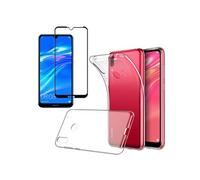 PHONILLICO Coque pour Huawei Y7 2019 /Y7 Pro 2019 /Y7 Prime 2019 + Verre Trempé Integral Bord Noir Film Protection Ecran - Housse Etui Gel TPU Silicone Transparent Souple Anti Choc - Vitre Resistant