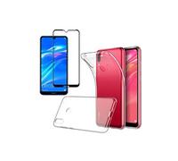 PHONILLICO Coque pour Huawei Y7 2019 /Y7 Pro 2019 /Y7 Prime 2019 + Verre Trempé Integral Bord Noir Film Protection Ecran - Housse Etui Gel TPU Silicone Transparent Souple Anti Choc - Vitre Resistant