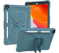 Coque pour iPad 10,2" 2021/2020/2019 avec bandoulière, Coque de Protection résistante aux Chocs avec Support Papillon pour 9e/8e/7e génération, Bleu Marine