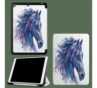 Coque pour iPad 10e Gén 10,9" 2022, Étui avec Coque Arrière TPU Souple à Rabat,Réveil/Sommeil Auto Aquarelle Tête De Cheval Résumé Animaux-Blanc