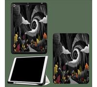 Coque pour iPad 10e Gén 10,9" 2022, Étui avec Coque Arrière TPU Souple à Rabat,Réveil/Sommeil Auto Bizarre Spirale Entrée Abstrait Feuilles Route-Noir