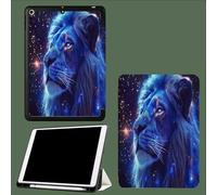 Coque pour iPad 10e Gén 10,9" 2022, Étui avec Coque Arrière TPU Souple à Rabat,Réveil/Sommeil Auto Ciel Étoilé Tête Lion Animaux Mystérieux-Bleu