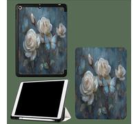 Coque pour iPad 10e Gén 10,9" 2022, Étui avec Coque Arrière TPU Souple à Rabat,Réveil/Sommeil Auto Classique Rose Papillon Réaliste-Bleu