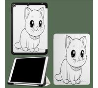 Coque pour iPad 10e Gén 10,9" 2022, Étui avec Coque Arrière TPU Souple à Rabat,Réveil/Sommeil Auto Dessin Animé Dessin Au Trait Chat Animaux-Blanc