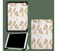 Coque pour iPad 10e Gén 10,9" 2022, Étui avec Coque Arrière TPU Souple à Rabat,Réveil/Sommeil Auto Feuilles Palmier Dorées Rétro Plantes-Blanc