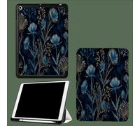 Coque pour iPad 10e Gén 10,9" 2022, Étui avec Coque Arrière TPU Souple à Rabat,Réveil/Sommeil Auto Fleur Chardon Plante Vintage Floral-Bleu Marine