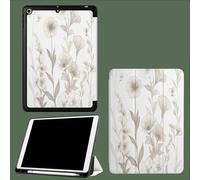 Coque pour iPad 10e Gén 10,9" 2022, Étui avec Coque Arrière TPU Souple à Rabat,Réveil/Sommeil Auto Fleurs Sauvages Élégantes Ferme Floral Plantes-Blanc