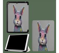 Coque pour iPad 10e Gén 10,9" 2022, Étui avec Coque Arrière TPU Souple à Rabat,Réveil/Sommeil Auto Lapin Coloré Créativité Animaux-Gris
