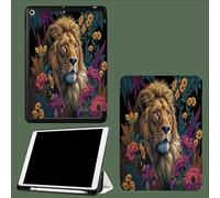 Coque pour iPad 10e Gén 10,9" 2022, Étui avec Coque Arrière TPU Souple à Rabat,Réveil/Sommeil Auto Lion Portrait Fleurs Animaux Réalistes-Vert