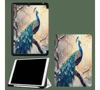 Coque pour iPad 10e Gén 10,9" 2022, Étui avec Coque Arrière TPU Souple à Rabat,Réveil/Sommeil Auto Paon Bleu Scène Neige-Beige