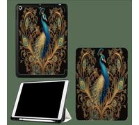 Coque pour iPad 10e Gén 10,9" 2022, Étui avec Coque Arrière TPU Souple à Rabat,Réveil/Sommeil Auto Paon d'or Luxe Animaux-Or