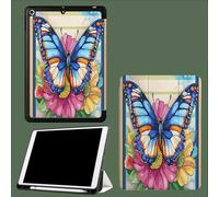 Coque pour iPad 10e Gén 10,9" 2022, Étui avec Coque Arrière TPU Souple à Rabat,Réveil/Sommeil Auto Papillon Bleu Fleurs-Beige