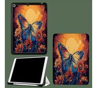 Coque pour iPad 10e Gén 10,9" 2022, Étui avec Coque Arrière TPU Souple à Rabat,Réveil/Sommeil Auto Papillon Rétro Fleurs-Orange