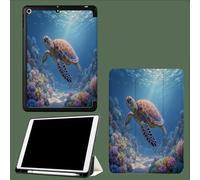 Coque pour iPad 10e Gén 10,9" 2022, Étui avec Coque Arrière TPU Souple à Rabat,Réveil/Sommeil Auto Récifs Coralliens Tortues Marines sous-Marin-Bleu