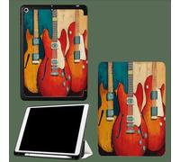 Coque pour iPad 10e Gén 10,9" 2022, Étui avec Coque Arrière TPU Souple à Rabat,Réveil/Sommeil Auto Rétro Guitare Électrique Résumé Musique-Rouge
