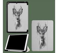 Coque pour iPad 10e Gén 10,9" 2022, Étui avec Coque Arrière TPU Souple à Rabat,Réveil/Sommeil Auto Tête Cerf Illustrations Minimalistes d'animaux-Gris