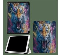 Coque pour iPad 10e Gén 10,9" 2022, Étui avec Coque Arrière TPU Souple à Rabat,Réveil/Sommeil Auto Tigre Féroce Animaux À L'Aquarelle-Bleu
