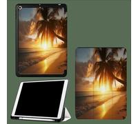 Coque pour iPad 10ème Génération 10,9 Pouces 2022, Housse Ultra Fin Étui de Protection avec Fonction Veille/Réveil Automatique pour iPad 10 Palmiers Plage Coucher Soleil Île Tropicale-Jaune