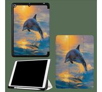 Coque pour iPad 10ème Génération 10,9 Pouces 2022, Housse Ultra Fin Étui de Protection avec Fonction Veille/Réveil Automatique pour iPad 10 Coucher Soleil Vue sur La Mer Dauphin-Bleu