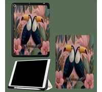 Coque pour iPad 10ème Génération 10,9 Pouces 2022, Housse Ultra Fin Étui de Protection avec Fonction Veille/Réveil Automatique pour iPad 10 Rétro Toucan Plantes Et Fleurs Tropicales-Rose