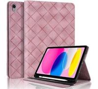 Coque pour iPad 10ème Génération 10,9 Pouces en 2022 Motif Carré Tablette Etui PU Cuir Housse de Protection avec Multi-Angles ZURSANA Rose Rose