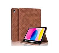 Coque pour iPad 10ème Génération 10,9 Pouces en 2022 Motif Carré Tablette Etui PU Cuir Housse de Protection avec Multi-Angles Marron
