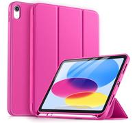 Coque Pour Ipad 10ème Génération 2022 10,9 Pouces Avec Porte-Stylet, À Trois Volets, Réveil/Sommeil Auto, Étui De Protecteur Housse Souple En Tpu Pour Ipad 10 Coque 10,9 Pouces, Rose Vif