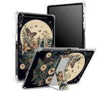 Coque pour iPad 11{^>e<^} génération 2023, iPad 10{^>e<^} génération 2022 11" avec porte-crayon, dos transparent avec papillons et fleurs, pleine lune, protection des coins - coque antichoc avec