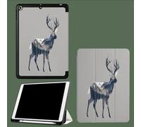 Coque pour iPad 11 génération A16 2025 avec Support Stylet, Support Trifold, Mise en Veille/réveil Automatique, Coque arrière en TPU Flexible Silhouette d'un Cerf Forêts Montagnes-Gris