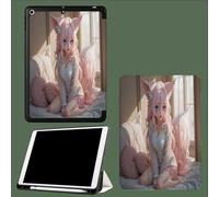 Coque pour iPad 11 génération A16 2025 avec Support Stylet, Support Trifold, Mise en Veille/réveil Automatique, Coque arrière en TPU Flexible Mignonne Fille Renard Animation 3D-Rose