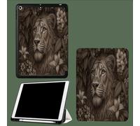 Coque pour iPad 11 génération A16 2025 avec Support Stylet, Support Trifold, Mise en Veille/réveil Automatique, Coque arrière en TPU Flexible Lion Sauvage Animaux Illustration-Brun