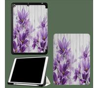 Coque pour iPad 5ème/6ème Génération 2017/2018, Coque Protection pour iPad 9.7 Pouces, Étui Case Fine et Légère en PU Souple Housse Cover, Veille/Réveil Automatique -Floral Violet Grain De Bois