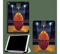 Coque pour iPad 5ème/6ème Génération 2017/2018, Coque Protection pour iPad 9.7 Pouces, Étui Case Fine et Légère en PU Souple Housse Cover, Veille/Réveil Automatique -Basket-Ball De Dessin Animé