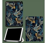 Coque pour iPad 5ème/6ème Génération 2017/2018, Coque Protection pour iPad 9.7 Pouces, Étui Case Fine et Légère en PU Souple Housse Cover, Veille/Réveil Automatique,Koi Vague