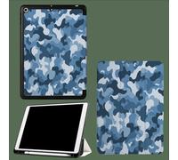 Coque pour iPad 5ème/6ème Génération 2017/2018, Coque Protection pour iPad 9.7 Pouces, Étui Case Fine et Légère en PU Souple Housse Cover, Veille/Réveil Automatique -Camouflage Bleu
