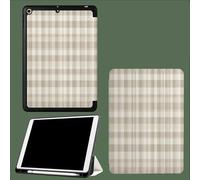 Coque pour iPad 5ème/6ème Génération 2017/2018, Coque Protection pour iPad 9.7 Pouces, Étui Case Fine et Légère en PU Souple Housse Cover, Veille/Réveil Automatique -Plaid Beige