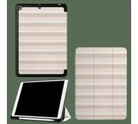 Coque pour iPad 5ème/6ème Génération 2017/2018, Coque Protection pour iPad 9.7 Pouces, Étui Case Fine et Légère en PU Souple Housse Cover, Veille/Réveil Automatique -Rayures Beiges