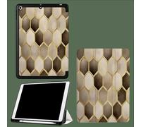 Coque pour iPad 5ème/6ème Génération 2017/2018, Coque Protection pour iPad 9.7 Pouces, Étui Case Fine et Légère en PU Souple Housse Cover, Veille/Réveil Automatique -Hexagone Beige