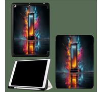 Coque pour iPad 5ème/6ème Génération 2017/2018, Coque Protection pour iPad 9.7 Pouces, Étui Case Fine et Légère en PU Souple Housse Cover, Veille/Réveil Automatique -Encre Colorée Cadre De Porte