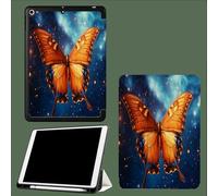 Coque pour iPad 6ème/5ème Génération 9.7 Pouces 2018/2017, Etui Mince et Léger Housse Arrière Support Protecteur Sommeil/Réveil Automatique Papillon Orange Ciel Étoilé-Bleu