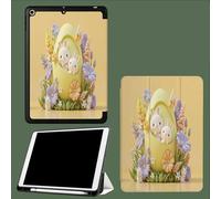 Coque pour iPad 6ème/5ème Génération 9.7 Pouces 2018/2017, Etui Mince et Léger Housse Arrière Support Protecteur Sommeil/Réveil Automatique Printemps Mignon Lapin Dessins Animés 3D Animaux-Jaune