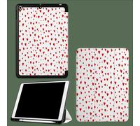 Coque pour iPad 6ème/5ème Génération 9.7 Pouces 2018/2017, Etui Mince et Léger Housse Arrière Support Protecteur Sommeil/Réveil Automatique Coeurs Rouges Romantique Géométrique-Blanc