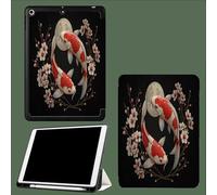 Coque pour iPad 6ème/5ème Génération 9.7 Pouces 2018/2017, Etui Mince et Léger Housse Arrière Support Protecteur Sommeil/Réveil Automatique Japonais Poisson Koi Fleurs Cerisier Le Soleil-Noir