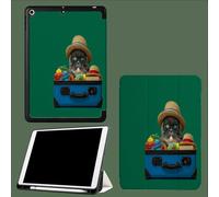 Coque pour iPad 6ème/5ème Génération 9.7 Pouces 2018/2017, Etui Mince et Léger Housse Arrière Support Protecteur Sommeil/Réveil Automatique Chapeau De Paille Chat Dessins Animés Animaux-Vert